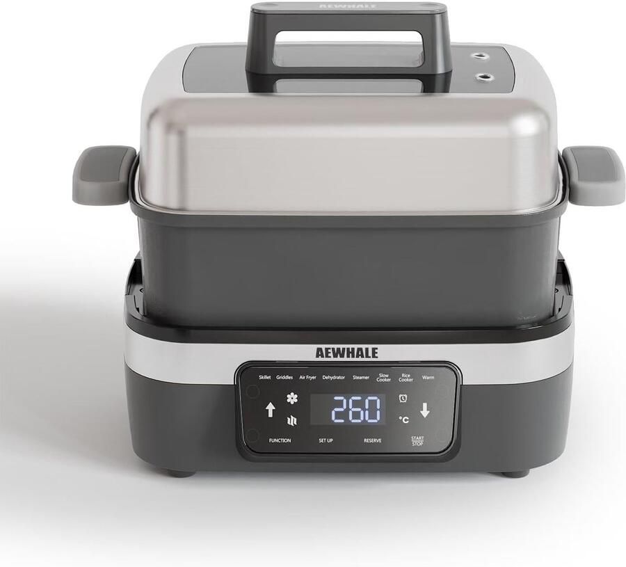 Multikoker met Airfryer Elektrische Pan Veelzijdig Koken 8-in-1 Functionaliteit 4.25 Liter Zilver
