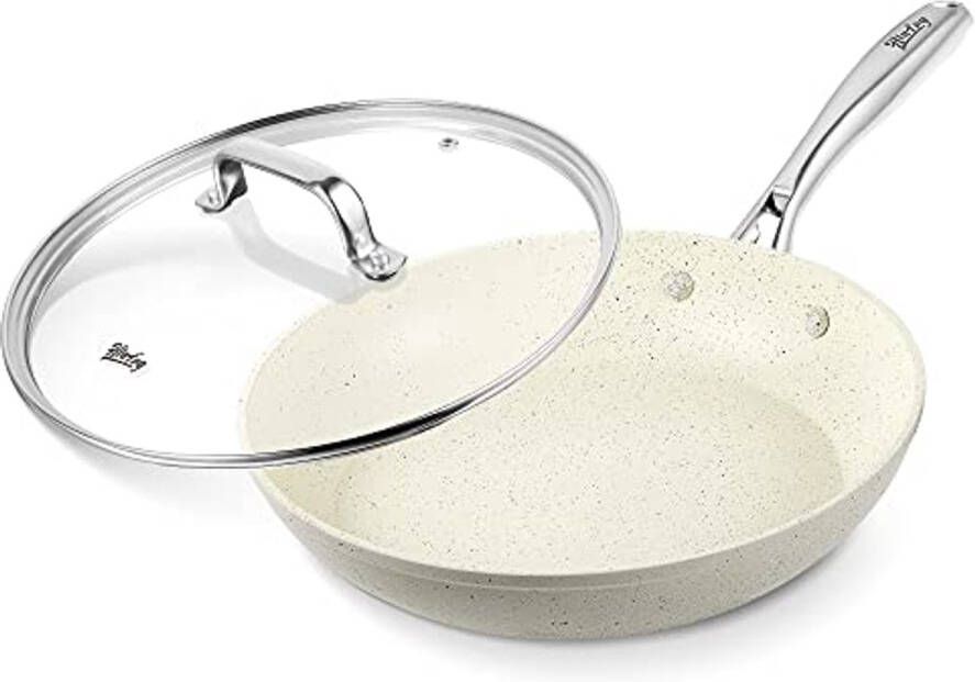 8 Inch Koekenpan met Antiaanbaklaag Witte Marmeren Koekenpan Hittebestendig en Inductie-Compatibel