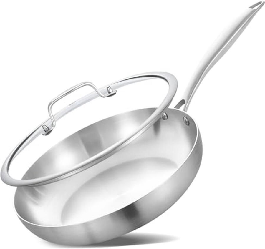 8 Inch Tri-Ply RVS Sauteerpan met Deksel Inductie Koekenpan Ovenbestendig en Heavy Duty