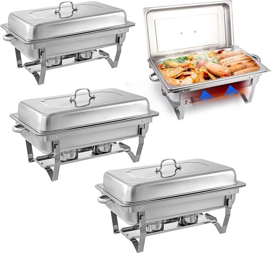 8 kwart roestvrijstalen buffetservers en verwarmers set 4-pack met vouwlijsten voor bruiloften feesten banketten en cateringevenementen