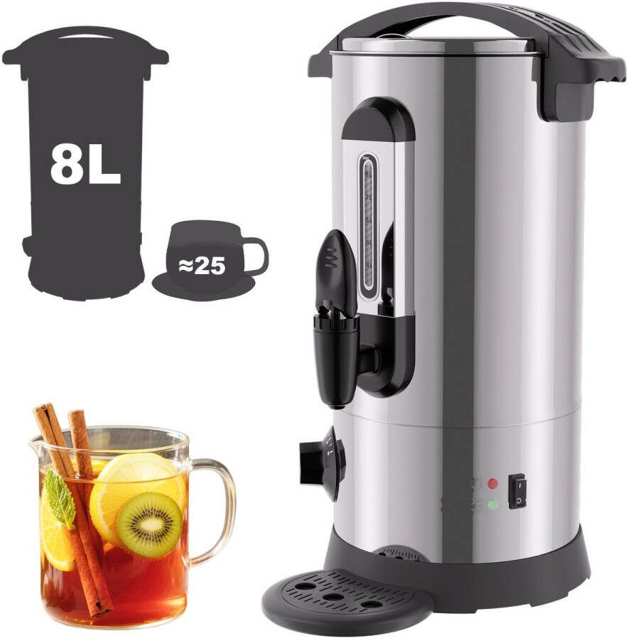 8 L Glühweinketel roestvrij Staal Warmwaterdispenser 1500W Heetwaterkoker Theekoker met traploze temperatuurregelaar 30-110 °C |Thee Koffie Glühwein Ketel Waterkoker Glühweinfornuis zilver