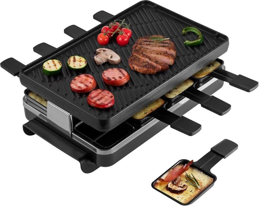 8-Persoons Raclette Party Grill Indoor Elektrische Grill met Omkeerbare Gietijzeren Plaat