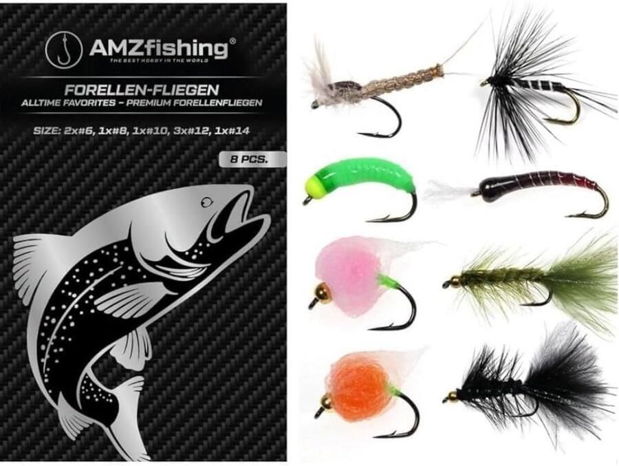 8 Premium Forelvliegen Set voor Vliegvissen op Forel en Regenboogforel