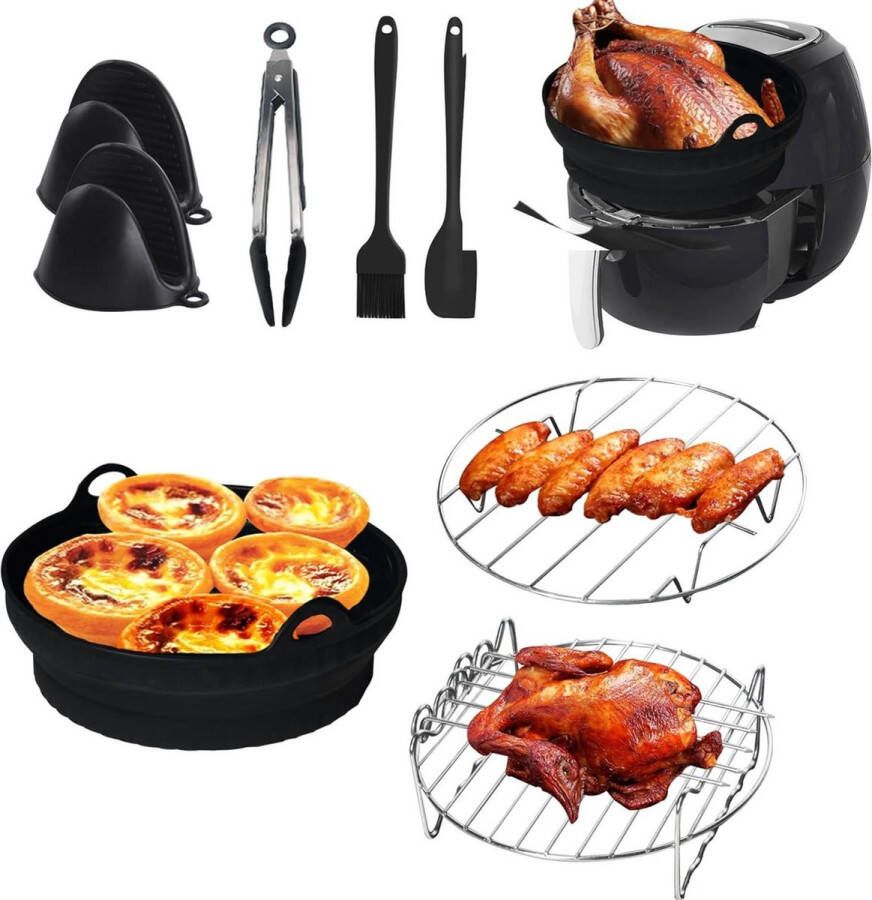 8-stuks Airfryer accessoireset inclusief siliconen voering en handschoenen voor 8 inch heteluchtfriteuses