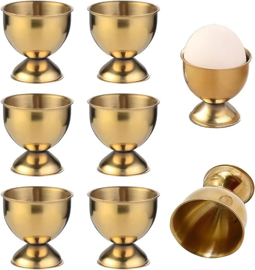 8 stuks eierdopjes van roestvrij staal tafel-eierhouders set met eierdopjes voor hardgekookte eieren ideaal voor ontbijt familiefeesten en gekookte eieren (goud)