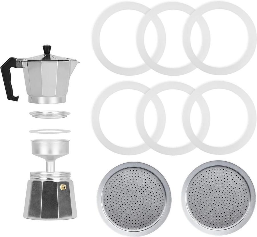 8 stuks espressomachine afdichtringen 3 kopjes siliconen reserveafdichtingen met 6 afdichtringen en 2 aluminium zeefinzetstukken reserveonderdelen voor aluminium espressomachine en