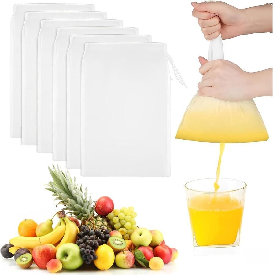 8 stuks filterzakken van nylon afmetingen (20 x 30 cm) voedselgaas voor het filteren voor bier fruit en groenten. Filterdoek voor citruspers plantenmelk katoenen zeef voor