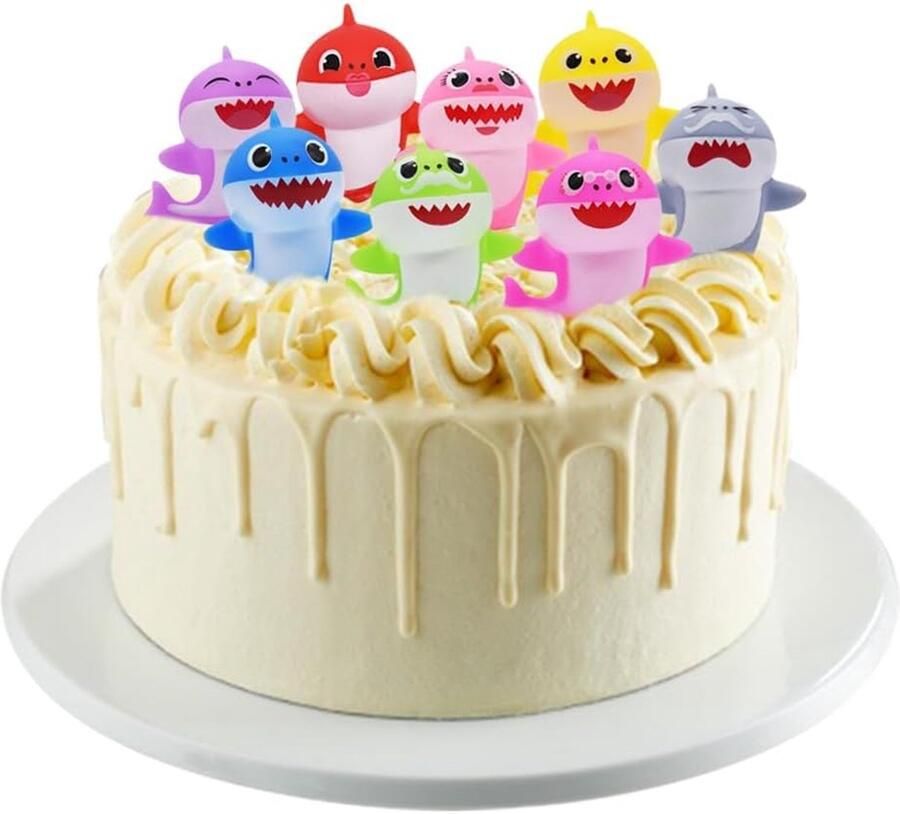 8 stuks haaienverjaardagsdecoratieset haai-feestbenodigdheden taarttopper feesttaartdecoratie leveringen verjaardagsfeest babyshower en haaienthema bakken taarttoppers