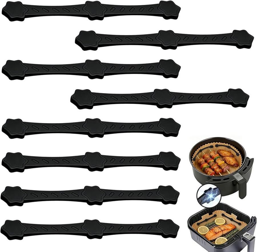 8 stuks magneten voor airfryer-bakpapier magnetische siliconen gespen voor heteluchtfriteuses voor alle heteluchtfriteuses. Voorkomt verbranding en wegglijden van bakpapier (zwart)