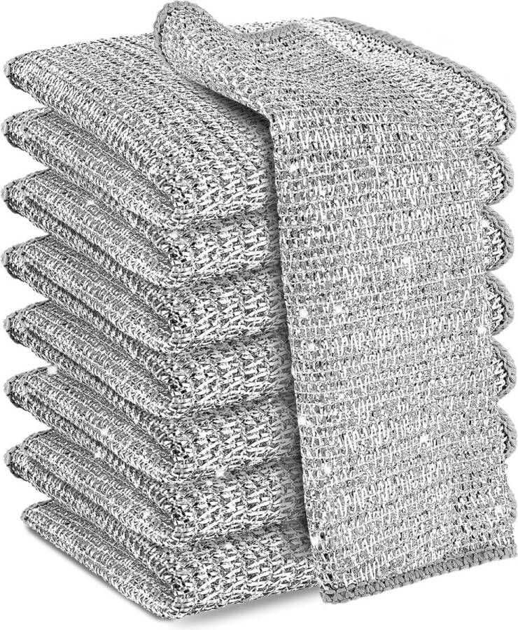 8 Stuks Multifunctionele Vaatdoeken van Microvezel en Nylon Herbruikbare Poetsdoeken voor Keuken en Servies