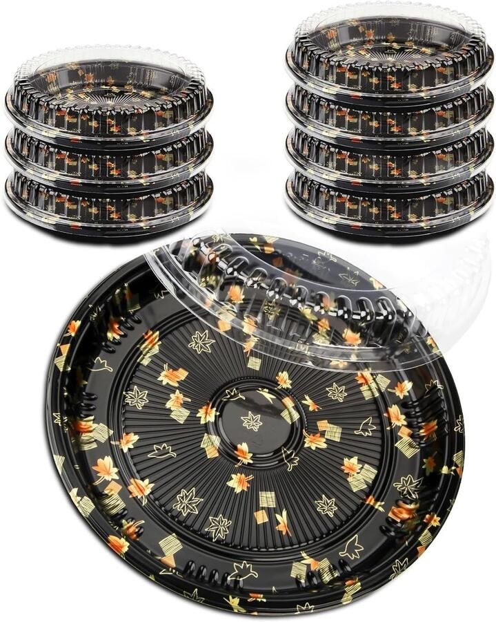 8 Stuks Plastic Buffet Catering Schalen Ronde Sandwich Dishes met Deksel Herbruikbare Party Dishes voor Feestjes en Buffetten (32x32x6cm)