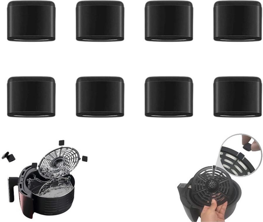 8 stuks Siliconen beschermkap voor airfryer Siliconen hoes voor airfryer Zwart Rubberen kussen voor airfryer Rubberen vervangingsaccessoire voor airfryerbak