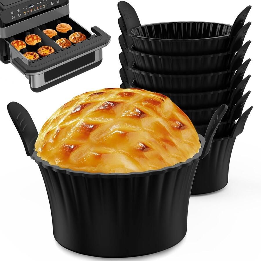 8 stuks siliconen muffinvormen voor heteluchtfriteuse siliconen vorm anti-aanbaklaag en BPA-vrij herbruikbare muffinvorm machinewasbaar voor muffins cake eieren en pudding