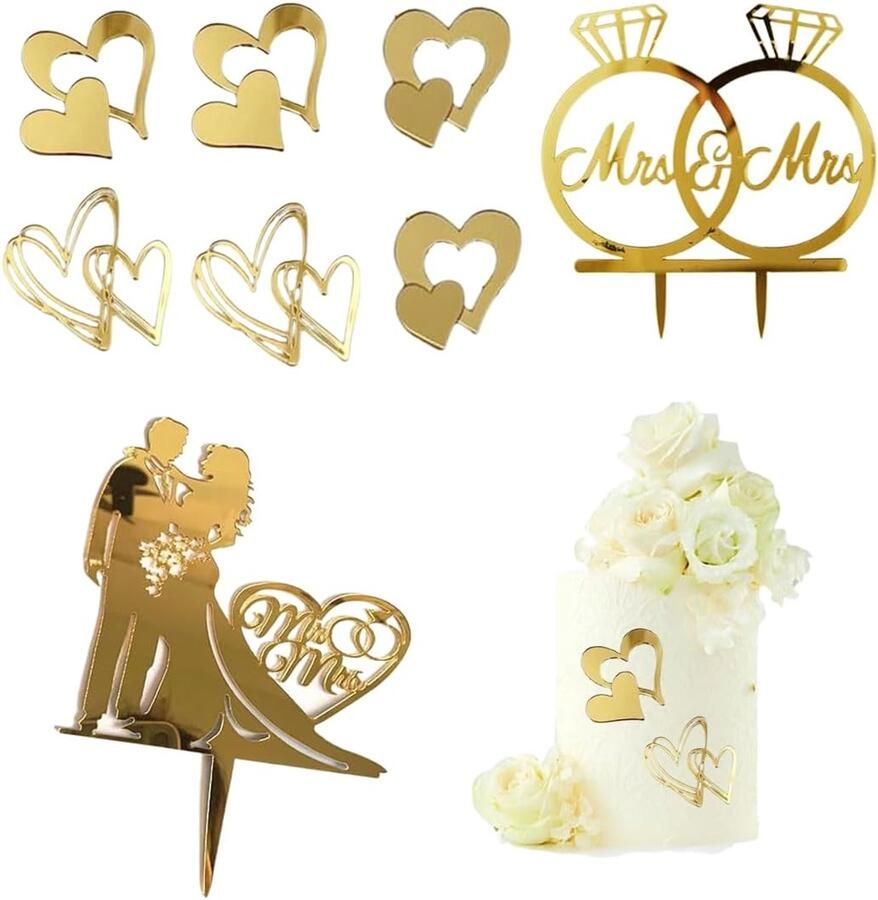 8 stuks taarttoppers bruiloft bruidspaar figuren taart Mr & Mrs decoratie taartdecoratie bruidspaar figuren gepersonaliseerd voor bruidstaart en feesttaarten