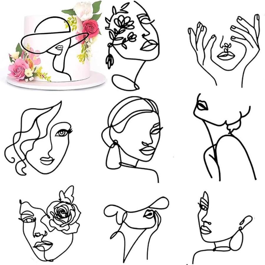 8 stuks taarttoppers taartdecoratie lady face taarttopper acryl taartdecoratie verjaardag vrouw meisjes taartdecoratie zwart taarttopper decoratie voor bruiloft bruid douche verjaardag