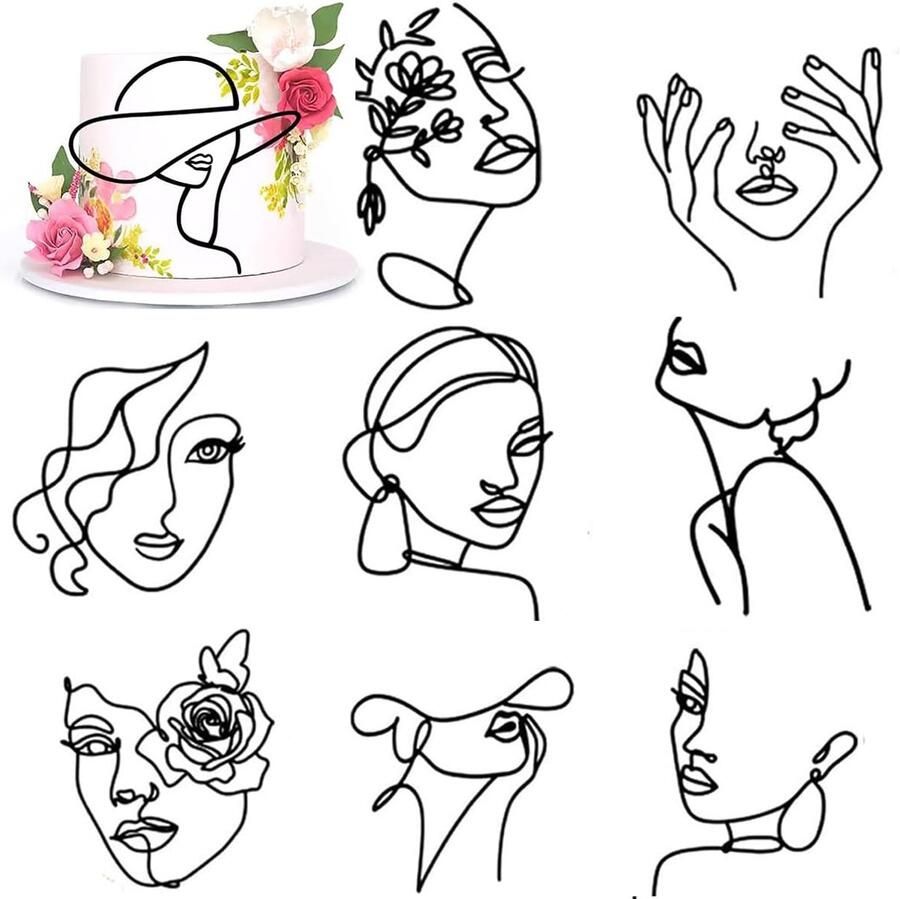 8 stuks taarttoppers taartdecoratie lady face taarttopper acryl taartdecoratie verjaardag vrouw meisjes taartdecoratie zwart taarttopper decoratie voor bruiloft bruid douche verjaardag