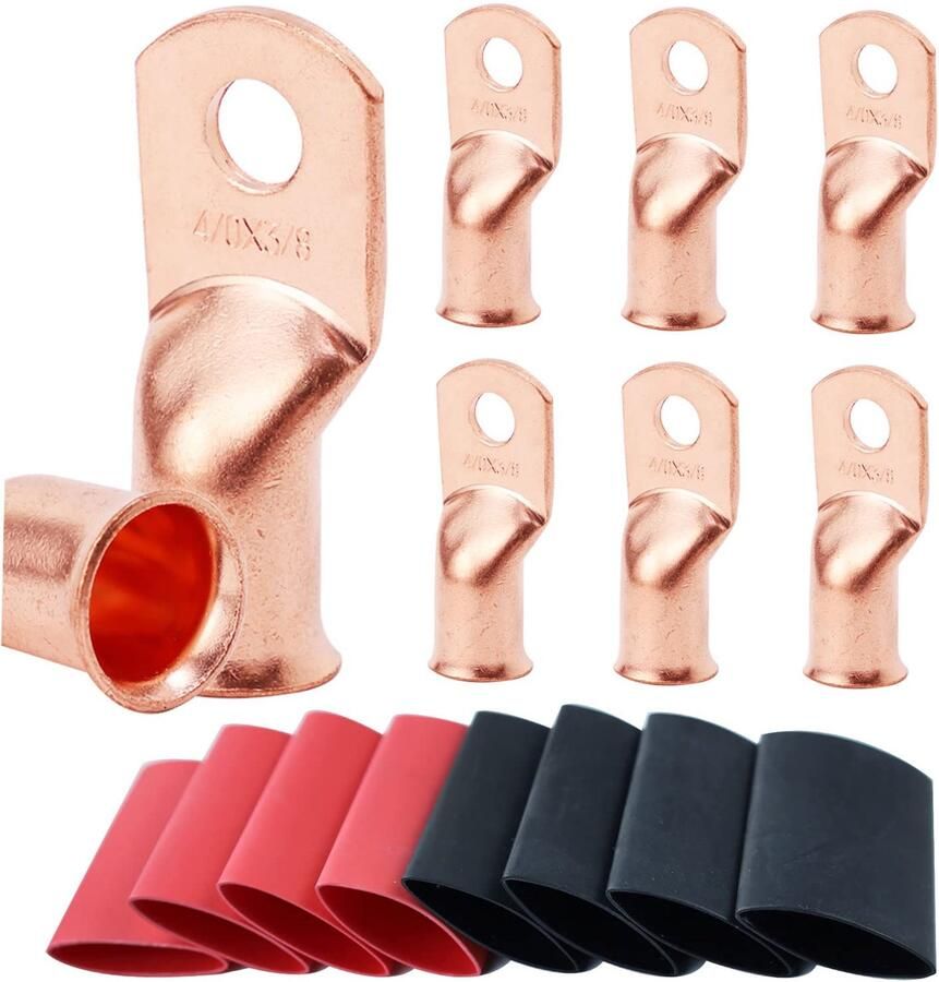 8 x 4 0 AWG-0 95 cm batterij-oogjes koperdraadschoenen robuuste batterijkabeluiteinden buisringklemmen AWG-krimpdraadschoenen accuklemconnector met 3:1 krimpkous