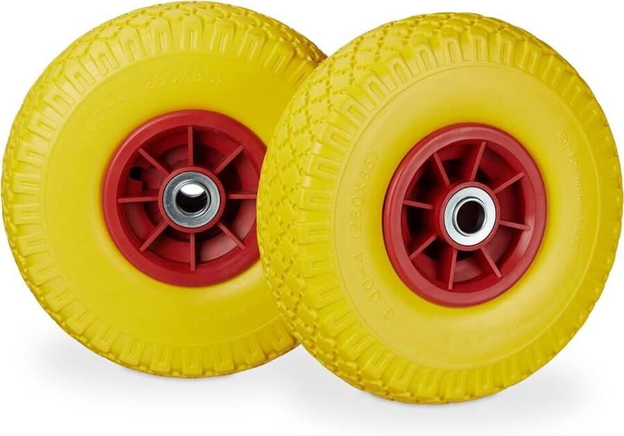 8 x steekwagenwiel lekvrije massief rubberen banden 3 00-4 inch 20 mm as tot 80 kg reservewiel 260 x 85 mm geel-rood