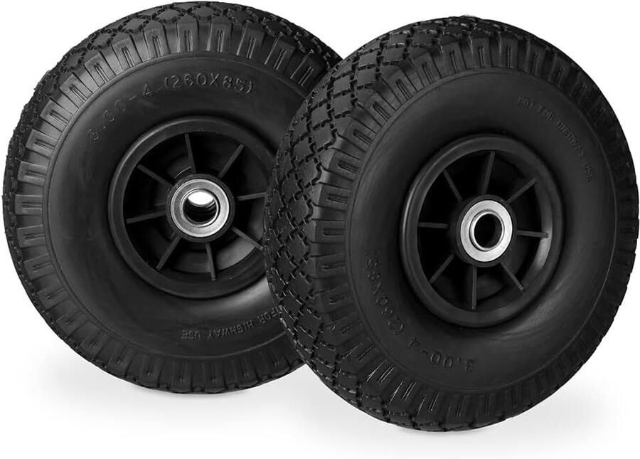 8 x steekwagenwiel lekvrije massief rubberen banden 3 00-4 inch 20 mm as tot 80 kg reservewiel 260 x 85 mm zwart