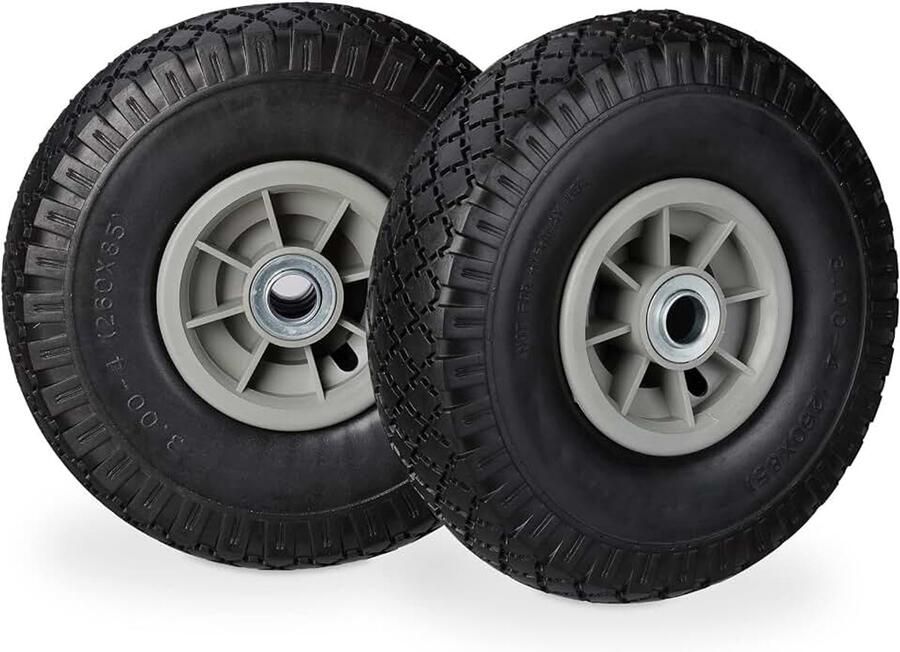 8 x steekwagenwiel lekvrije massief rubberen banden 3 00-4 inch 20 mm as tot 80 kg reservewiel 260 x 85 mm zwart-grijs