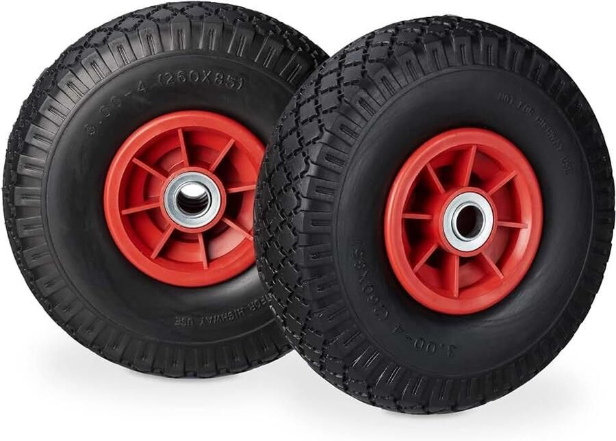 8 x steekwagenwiel lekvrije massief rubberen banden 3 00-4 inch 20 mm as tot 80 kg reservewiel 260 x 85 mm zwart-rood