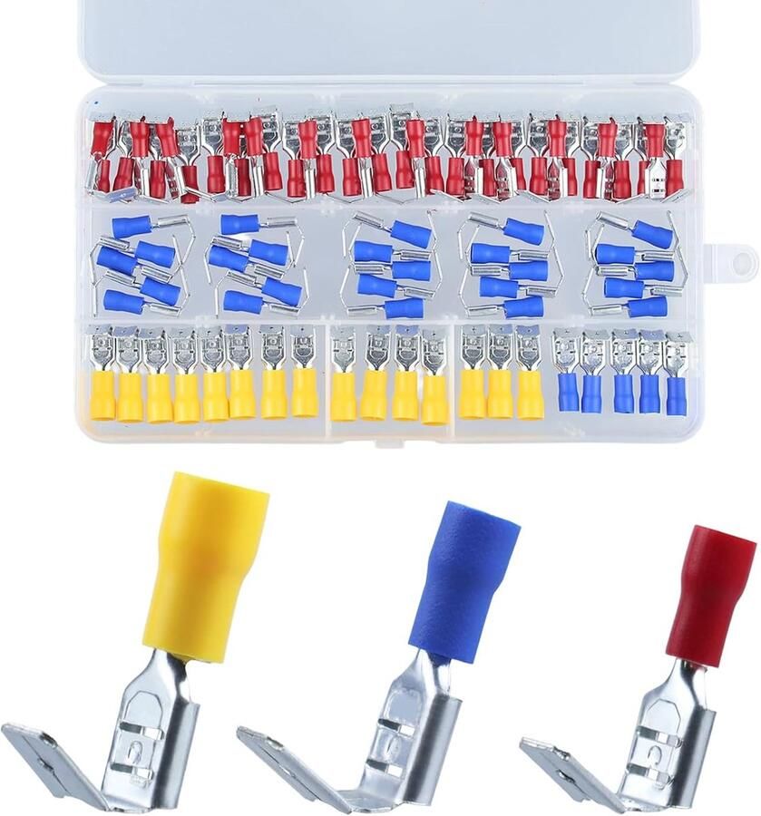 80-delige kabelschoenset – geïsoleerde platte stekkers en hulzen – kabelconnectorassortiment voor auto s motoren voertuigen en elektrische apparaten – krimpconnectoren