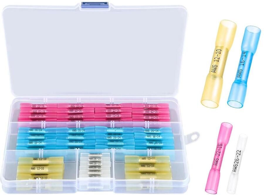 80 stuks 26-10 AWG krimpverbinders waterdicht kabelschoenen krimpconnectorset stootverbinders met krimpslang kabelverbinders waterdicht rood blauw geel wit