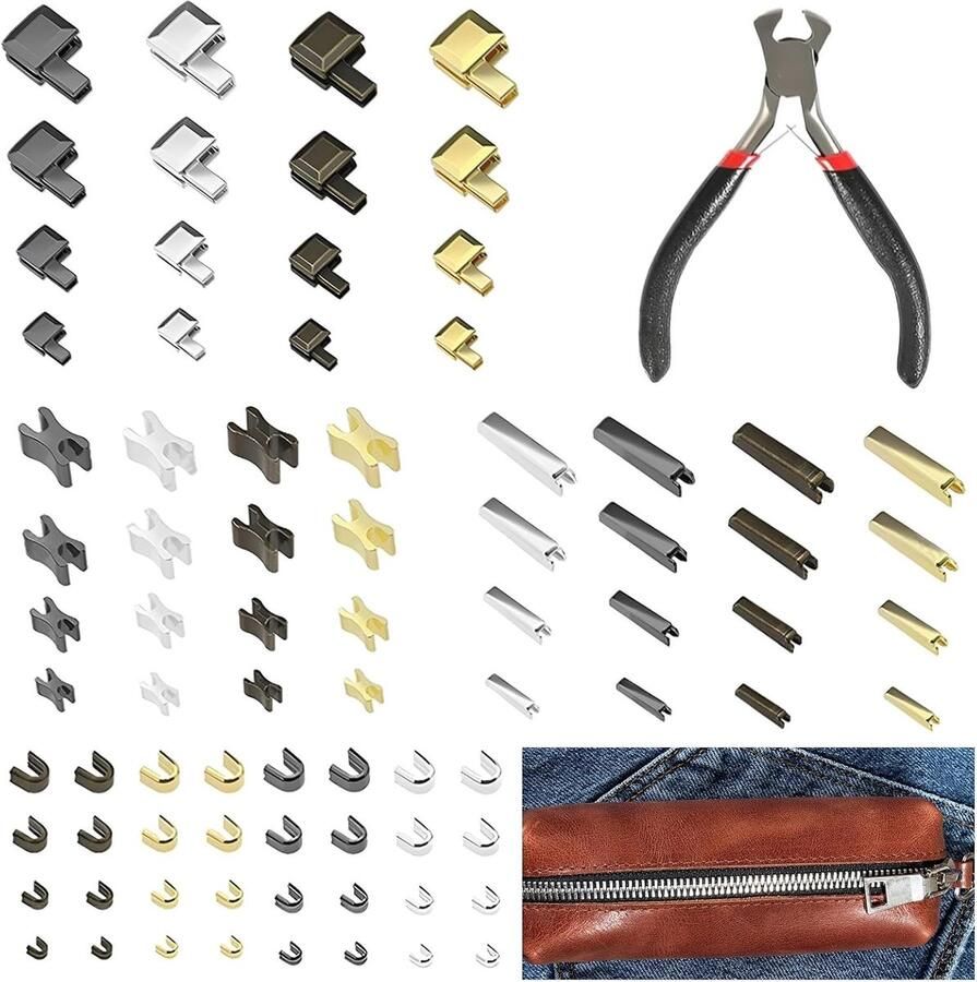 80 stuks ritssluiting reparatieset ritssluiting zipper vervangingsrits voor metalen ritssluitingen met installeertang