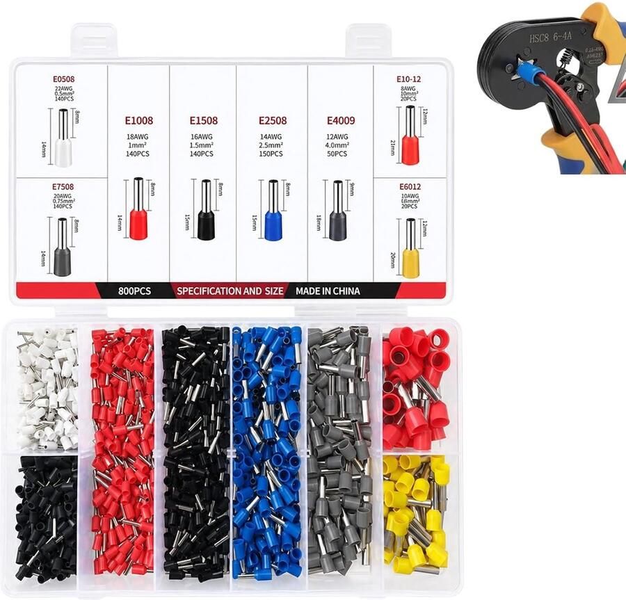 800 stuks geïsoleerde dubbele krimphulzen 0 5-10 mm² standaard elektrische connectorset vertind koper krimpschoenen met opbergdoos