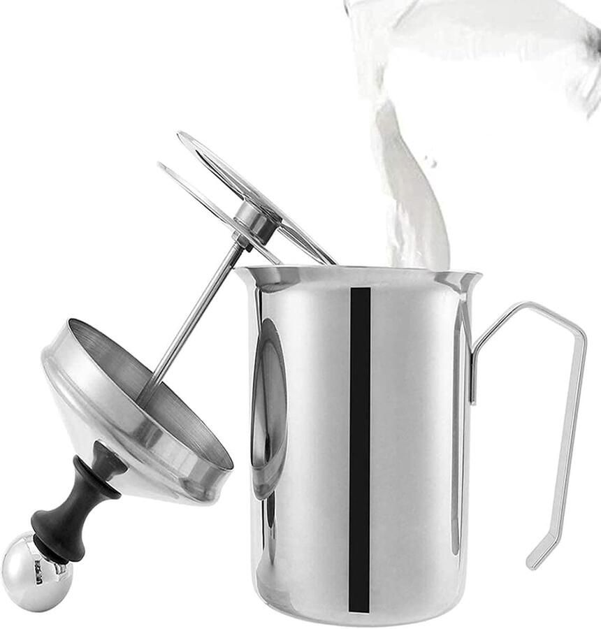800ml Melkopschuimer RVS Dubbel Gaas Melkopschuimer met Dubbel Gaas Schuimkop Schuimcrème Voor Warme Chocolademelk Koffie Latte Cappuccino