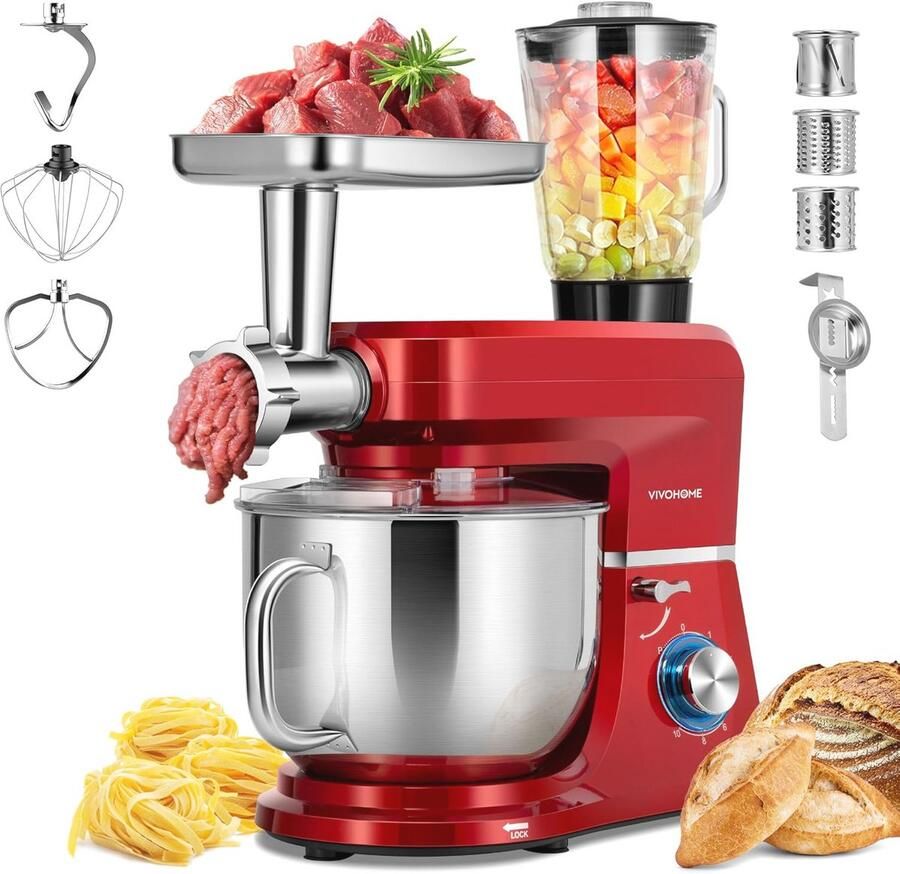 8.5QT 6-IN-1 Staande Mixer Rood