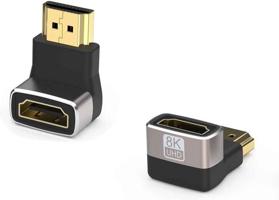 8K HDMI haakse stekker 2 stuks 90 graden HDMI 2.1 adapterset stekker op bus ondersteunt 8K @60Hz 4K @120Hz 48Gbps High Speed eARC HDR Dolby Vision voor HDTV PS5 Xbox pc monitor beamer