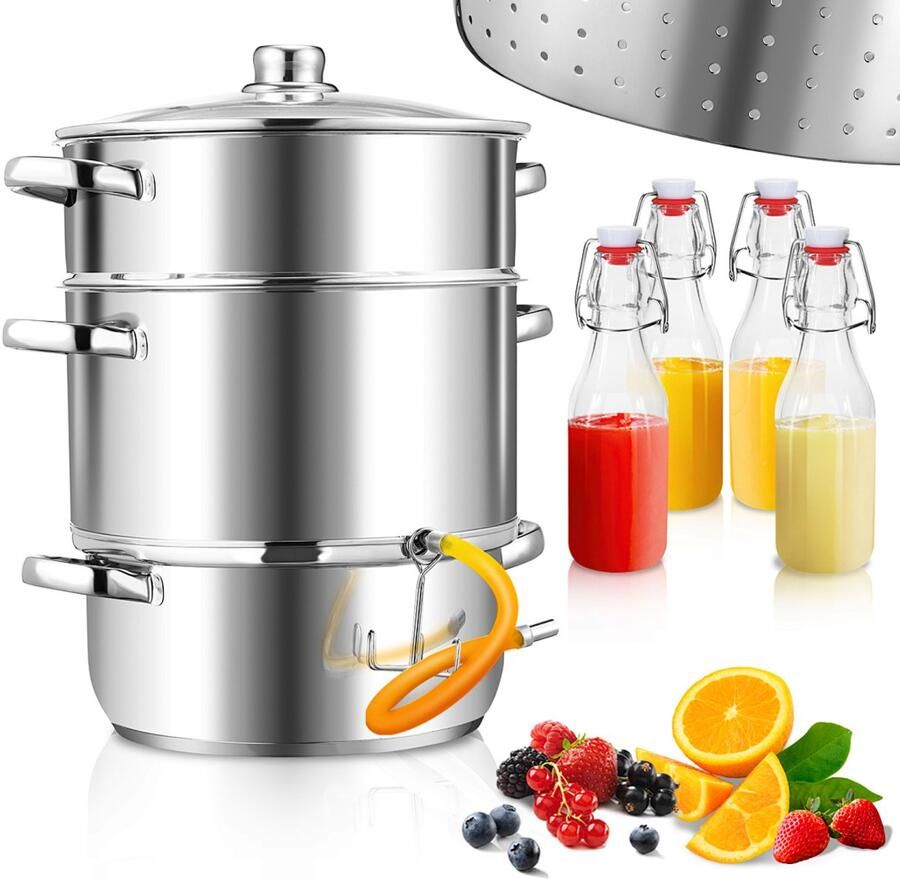 8L Stoomsapper – Sapcentrifuge voor Fruit en Groenten Inkl. 4x Bügelflasche Vaatwasserbestendig Geschikt voor Alle Fornuizen incl. Inductie