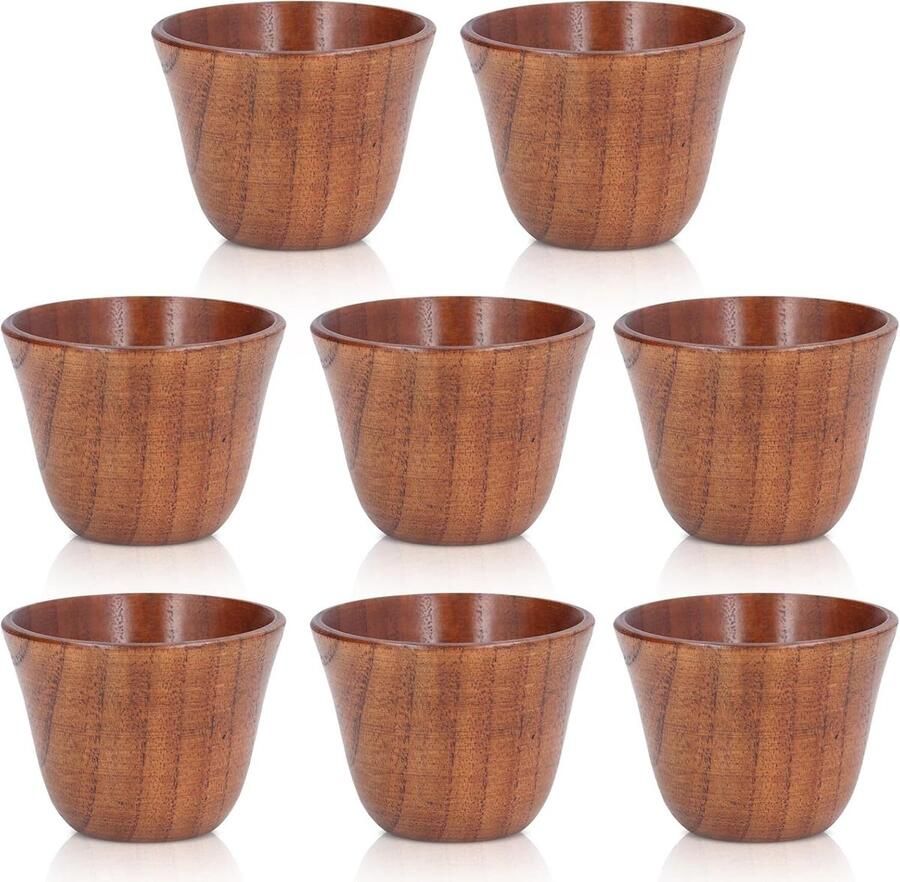 8st Japanse Theekopjes Houten Koffiemok Kop Houten Theekopjes Houten Kopjes voor Drinken 50ml Natuurlijke Hout Warmte-isolatie Houten Theekop