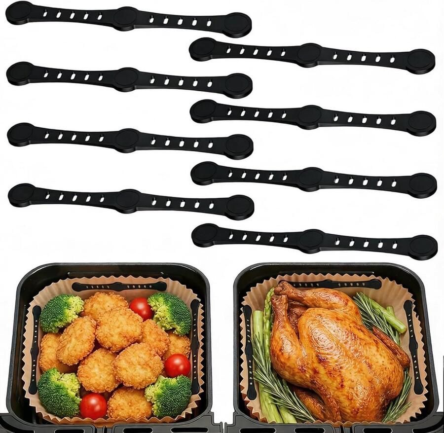 Magnetische Siliconen Gespen Airfryer Bakpapier Clips Bakpapier Bevestigen Voorkomt Verbranden 8 stuks Zwart