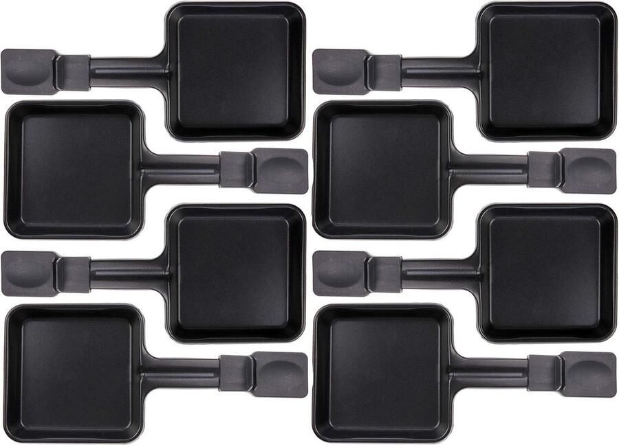 8x Raclette Pannetjes 10x10cm Extra Lange Handvatten voor Universeel Gebruik
