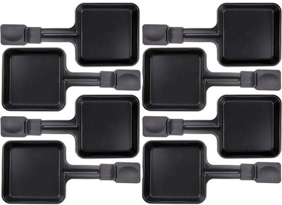 8x raclettepannetjes 10x10 cm extra lange handvatten voor universeel gebruik