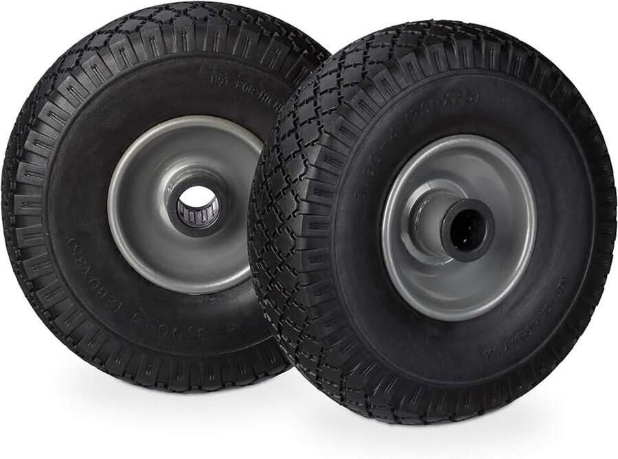 8x steekwagenwiel 3.00-4 2 stuks stalen velg draaglast 100 kg as van 25 mm 260x85 mm rubber zwart-grijs