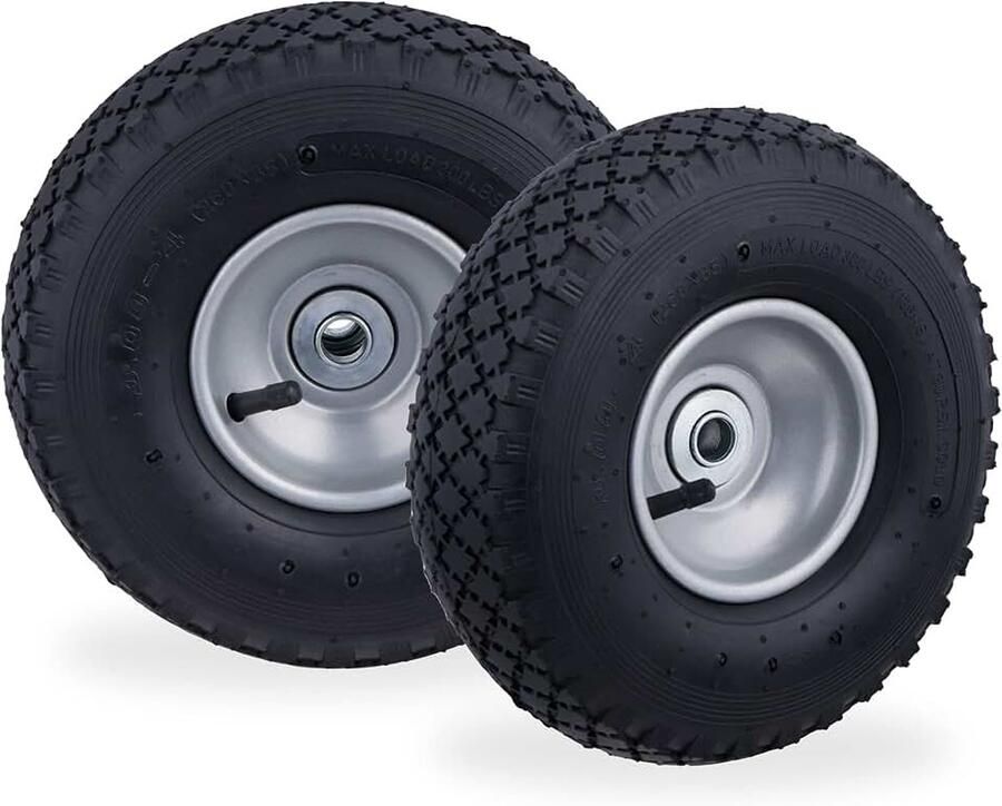 Steekwagenwiel 3.00-4 2 stuks luchtbanden voor bolderkar stalen velg as van 16 mm 100 kg zwart-grijs