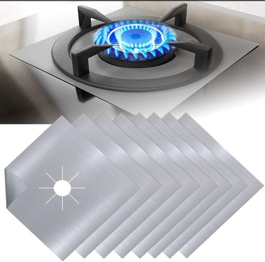 8x Universele Gasfornuis Beschermers Antiaanbaklaag Hittebestendig & Eenvoudig Schoon te Maken