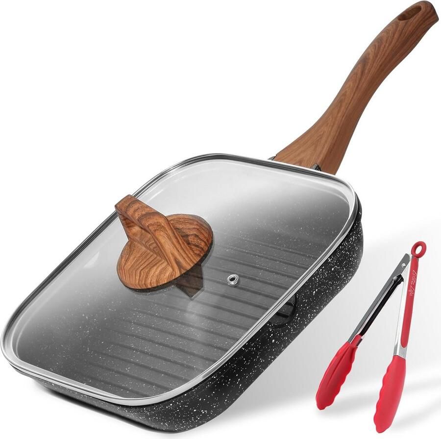 9 5 inch vierkante grillpan met deksel geschikt voor inductie en alle andere fornuizen anti-aanbaklaag zonder PFOA en PTFE