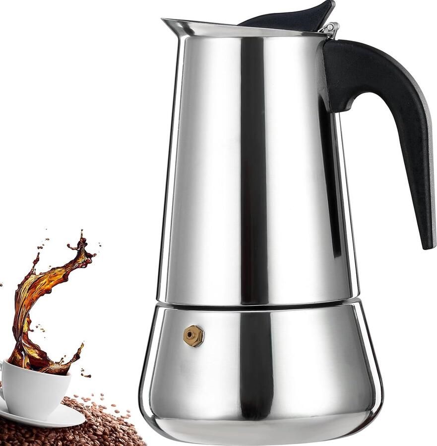 4 Cup Stovetop Espresso Maker Stainless Steel Moka Pot Espresso Maker Percolator Italian Coffee Maker Capable Mocha Coffee Machine Cafe Classic Maker for Home & Camping 200ml 6.6oz