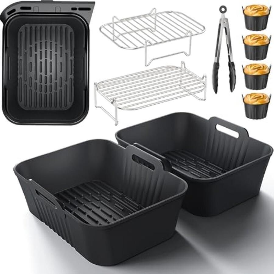 9-delige Accessoireset voor Heteluchtfriteuse Siliconen Vormen en Grillroosters