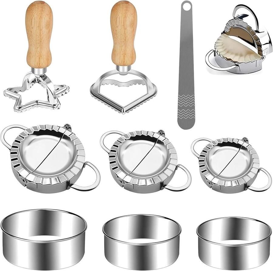 9-delige ravioli-vormerset van roestvrij staal inclusief deegsnijder voor ravioli dumplingmaker maultaschen-vorm tortellini-empanada-knoedel-gyoza-vorm