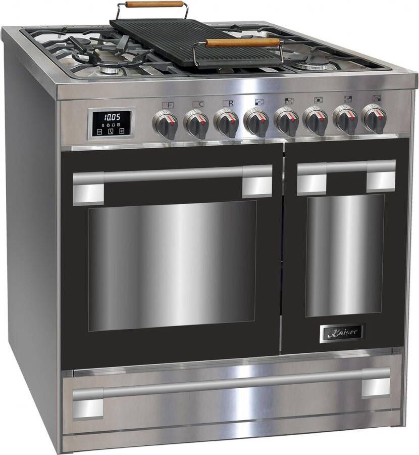 90 cm gasfornuis met dubbele elektrische oven en zelfreiniging 115 liter 5 branders multifunctioneel