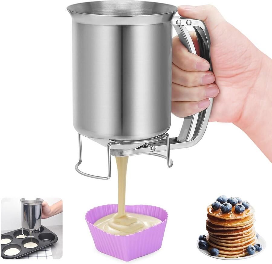 900 ml Beslag Dispenser voor Pannenkoeken en Muffins Roestvrij Staal Keuken Hulpje
