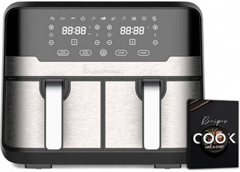 900W Hot Air Fryer 9L met LED Touch Screen en 11 functies Dubbele friteuse