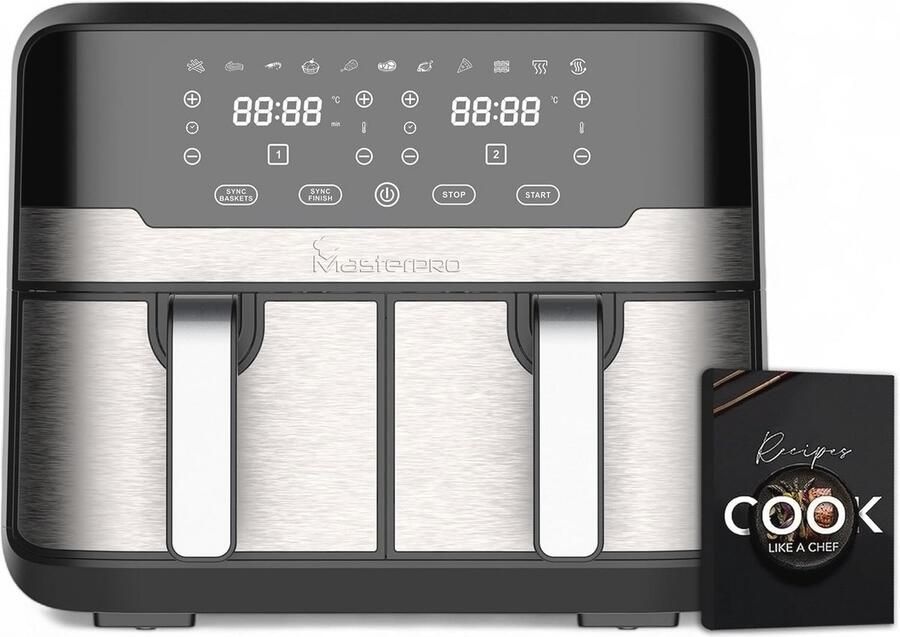 900W Hot Air Fryer 9L met LED Touch Screen en 11 functies Dubbele friteuse