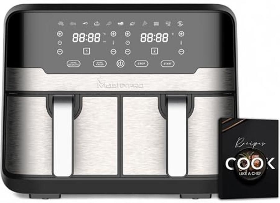 900W Hot Air Fryer 9L met LED Touch Screen en 11 functies Dubbele friteuse