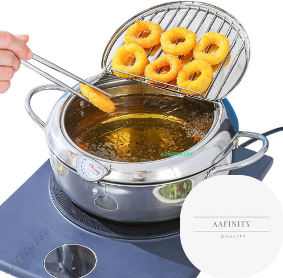 Aafinity Friteuse Frituur Pan Japanse Frituurpan Friteuse 4.2 Liter Met Thermometer Frietpan Frituurpan Huisraad Friteuse Chipfriteuse Friteuse Makkelijk Schoon Te Maken Roestvrijstaal